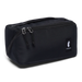 Black toiletry bag with a visible brand logo on a white background