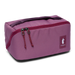 Purple toiletry bag with a visible brand logo on a white background