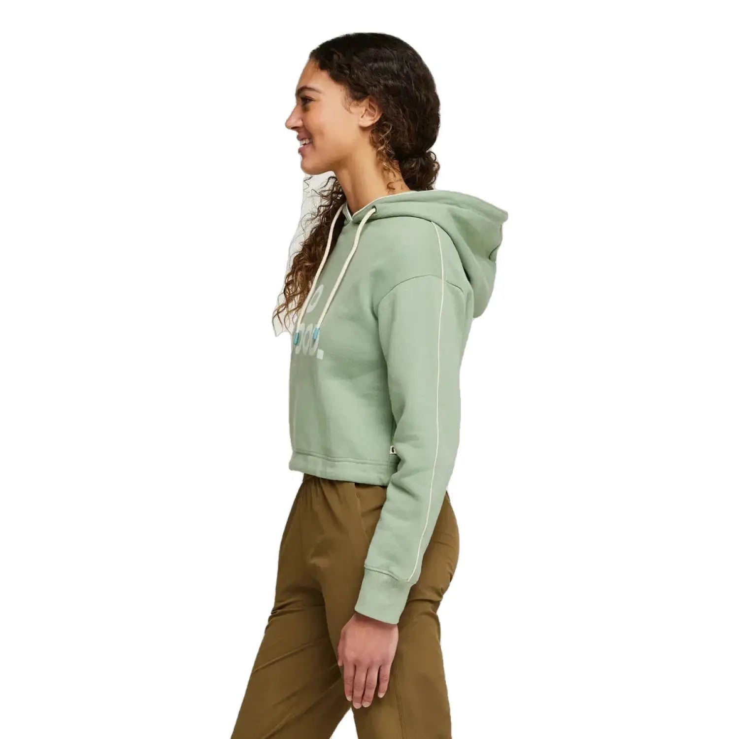 Cotopaxi W's Do Good Crop Sweatshirt, Silver Leaf, side view on model