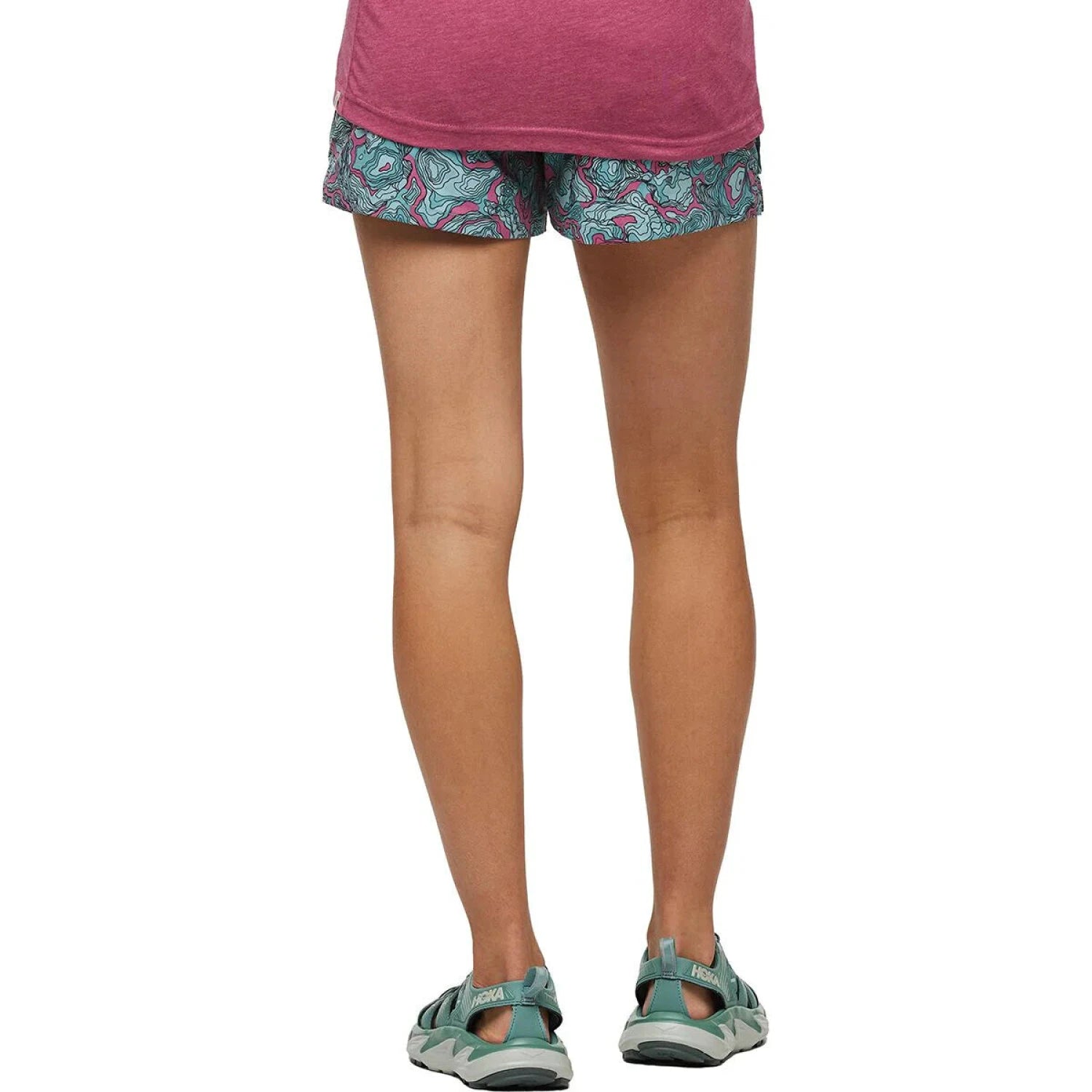 Cotopaxi Women's Brinco 3in Print Short shown in the Sangria/Coastal color option. Back view, model.