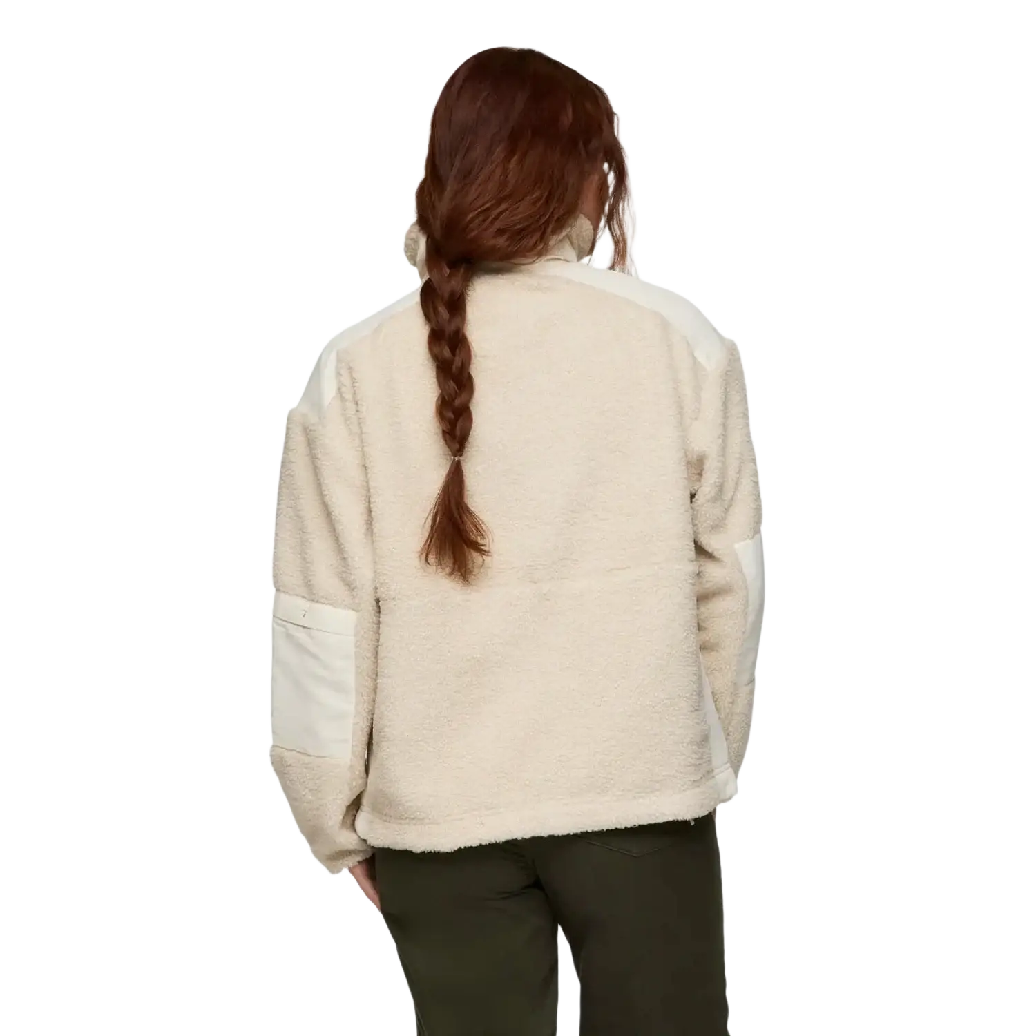 Cotopaxi Women's Bacano Fleece Jacket in cream & bone, on model back view