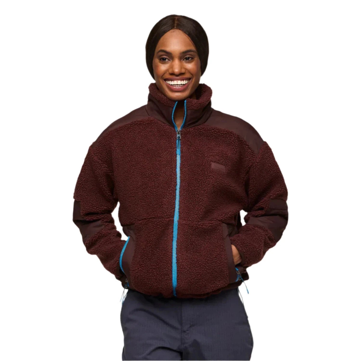 Cotopaxi Women's Bacano Fleece Jacket, Chestnut/Coffee. Front view.