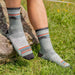 Darn Tough Men's Pacer Micro Crew Ultra-Lightweight Running Sock in Seafoam, top and side view on model 