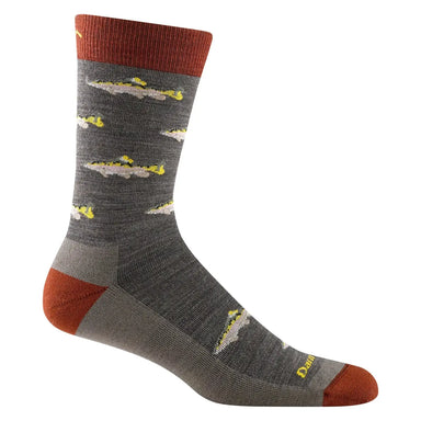 Darn Tough Men's Spey Fly Crew Lightweight Lifestyle Sock shown in the taupe color option. Side view.