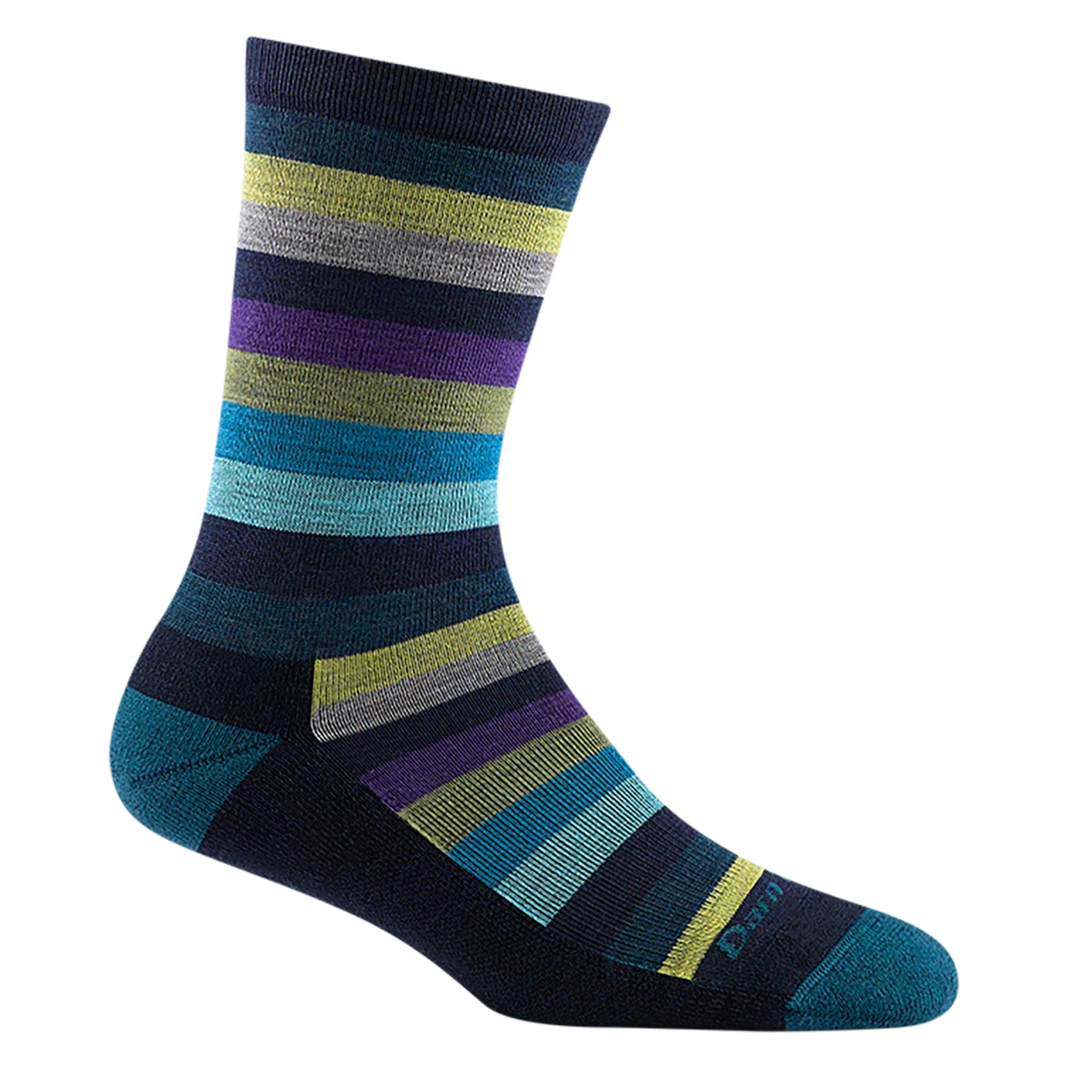 Darn Tough Women's Mystic Stripe Crew Lightweight Lifestyle Sock shown in the Dark Teal color option. 