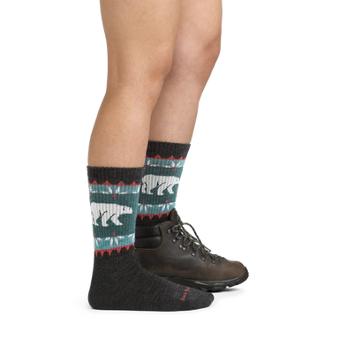 Darn Tough Women's Vanna Grizzle Boot Midweight Hiking Sock shown in the Charcoal color option. Shown on model. 