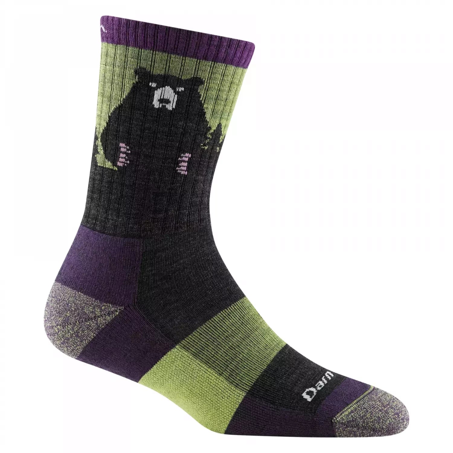 Darn Tough Women's Bear Town Micro Crew Lightweight Hiking Sock  in lime from the side