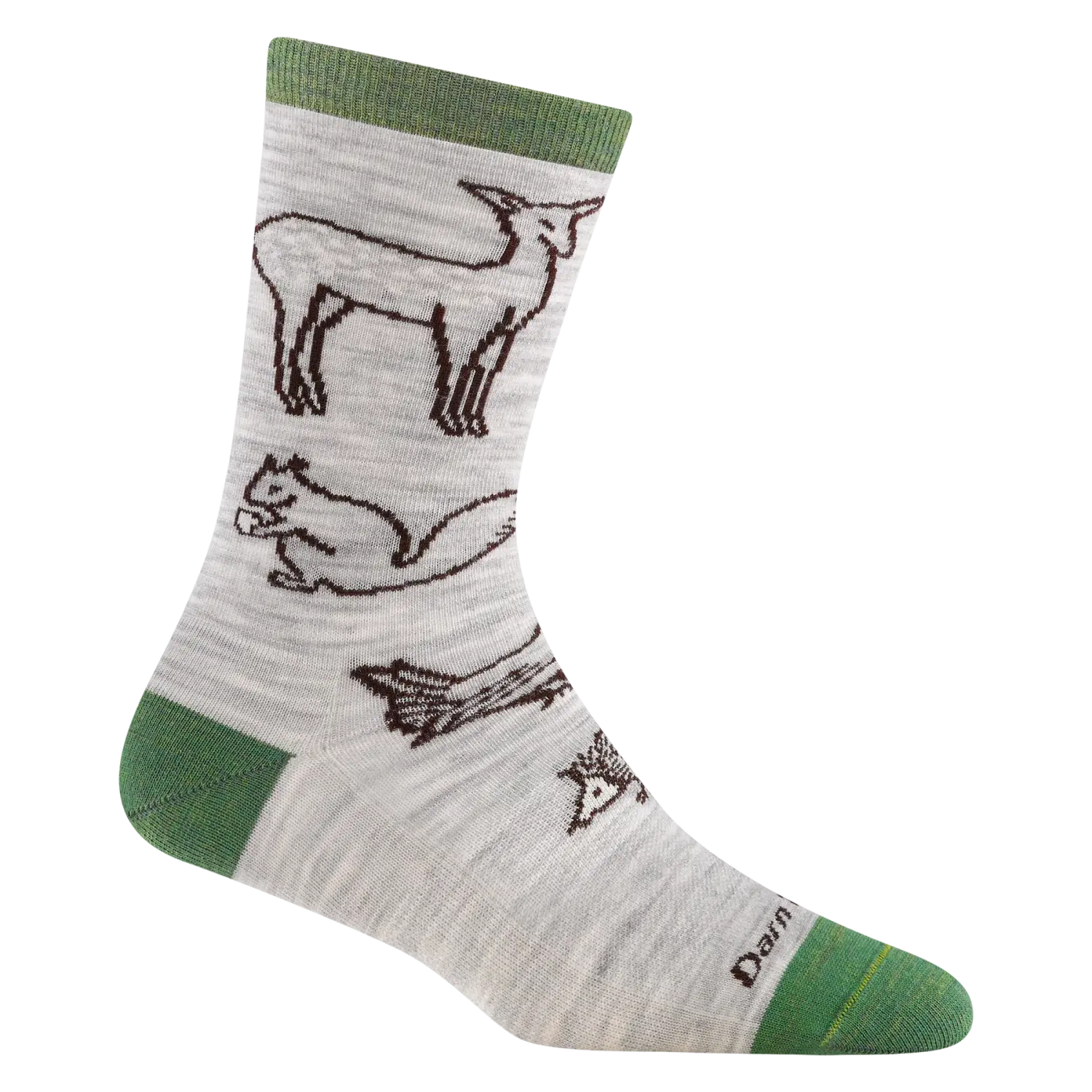 Darn Tough Women's Woodland Creatures Crew Lightweight Lifestyle Sock shown in the Ash color option.