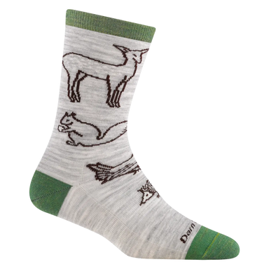 Darn Tough Women's Woodland Creatures Crew Lightweight Lifestyle Sock shown in the Ash color option.