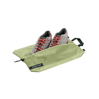Eagle Creek PACK-IT® Isolate Shoe Sack shown in the Mossy Green color option. Partially open view. 