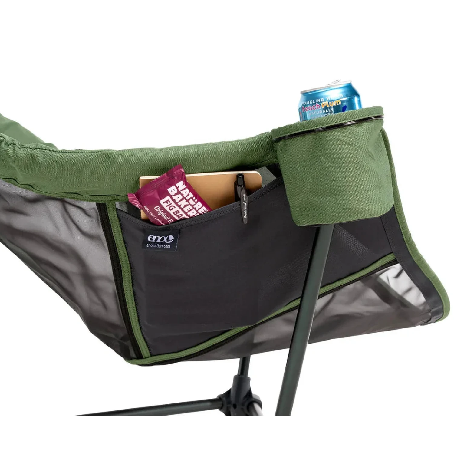 ENO Lounger™ DL Mesh Chair in pisgah pine, cupholder detail 