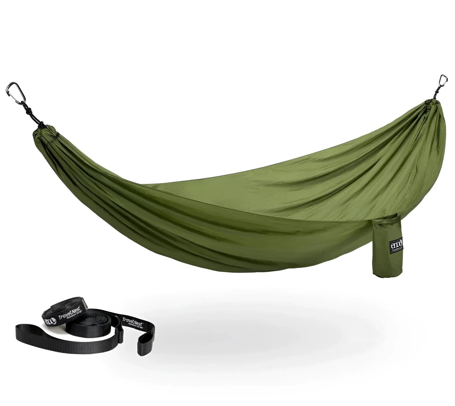 ENO TravelNest™ Hammock + Straps Combo in moss, side view with straps