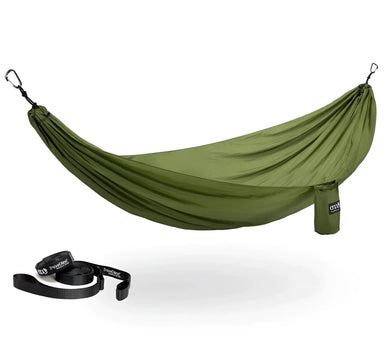 ENO TravelNest™ Hammock + Straps Combo in moss, side view with straps