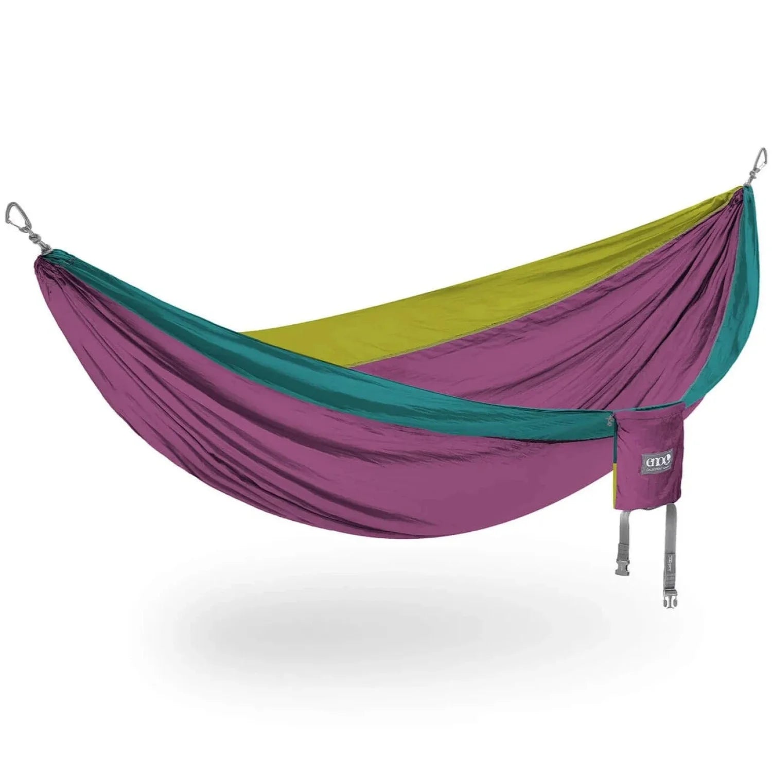 ENO DoubleNest® Hammock in seafoam, berry & melon, hanging view