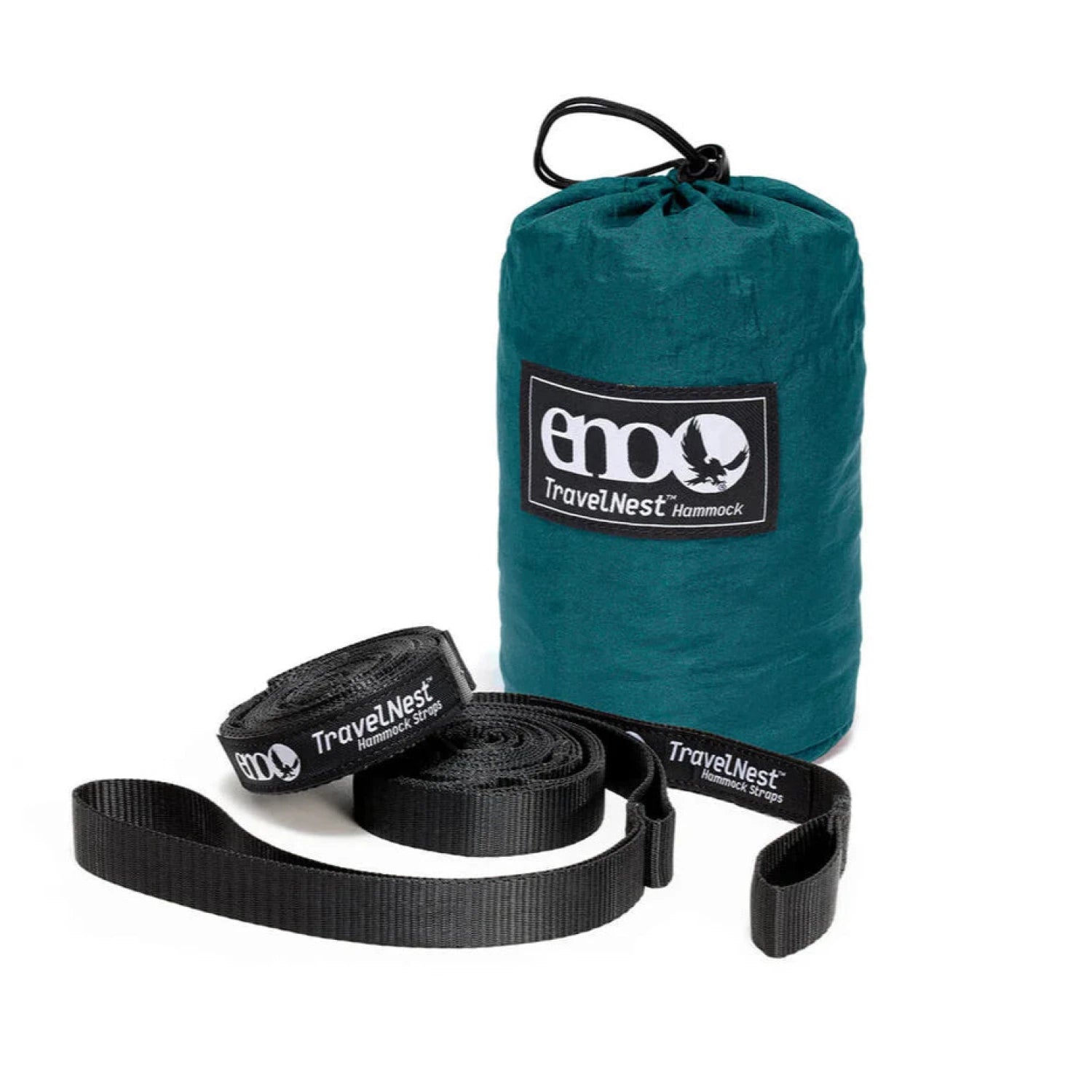 ENO TravelNest™ Hammock + Straps Combo in marine, packed up 
with straps