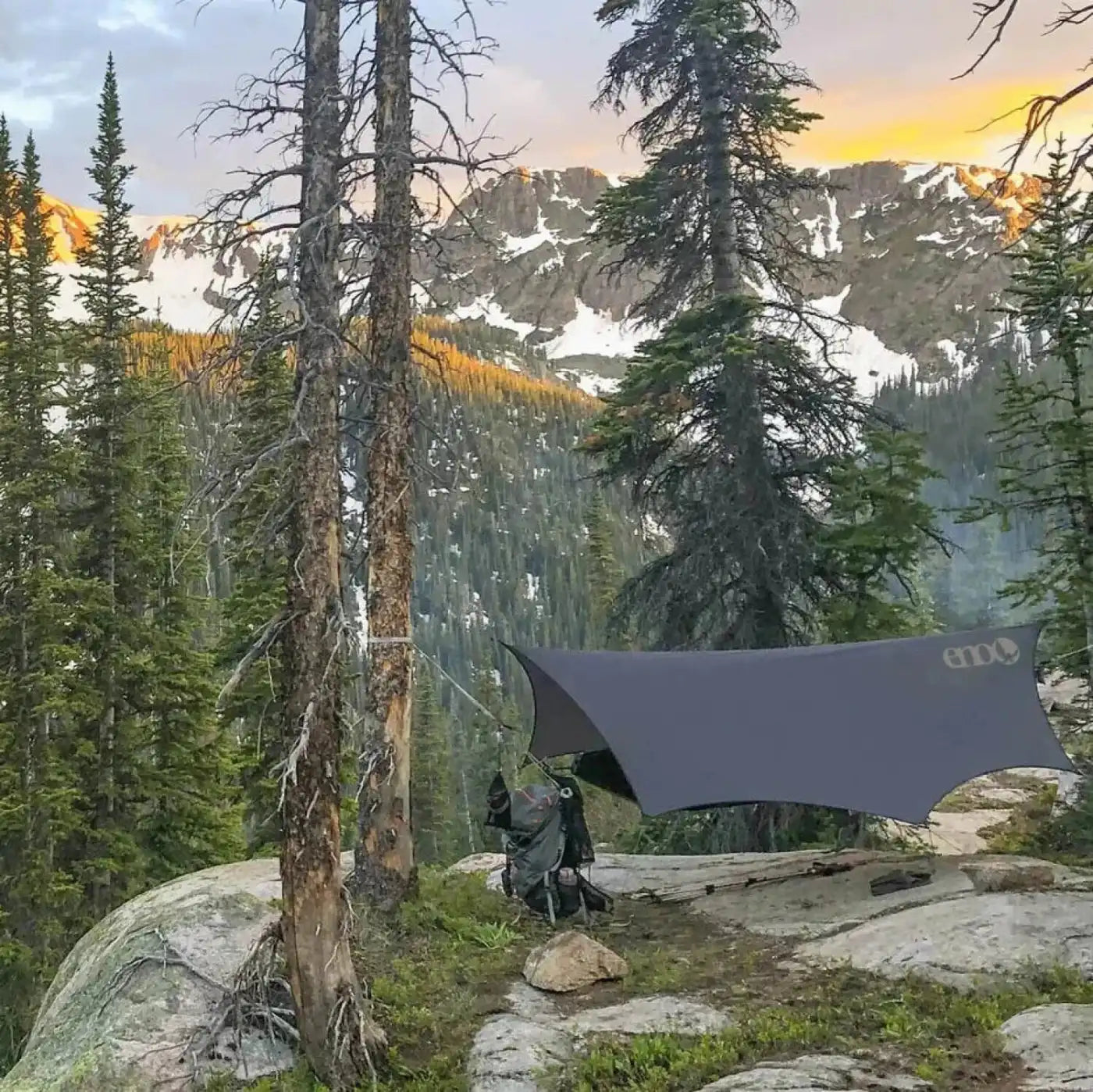 ENO DryFly™ Rain Tarp in charcoal, lifestyle view
