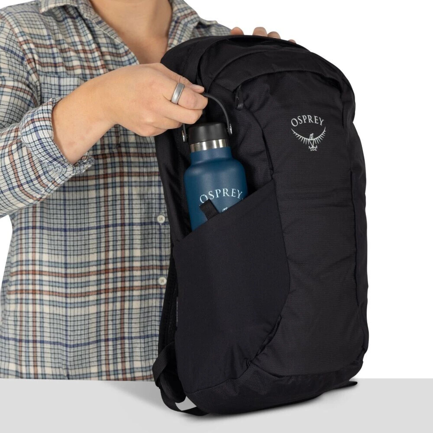 Osprey Fairview™ 55 Travel Pack in black, daypack water bottle pocket