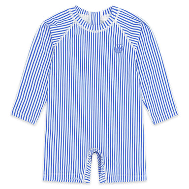 Feather 4 Arrow Baby Cali Rashguard Surf Suit in marina blue stripe, front view
