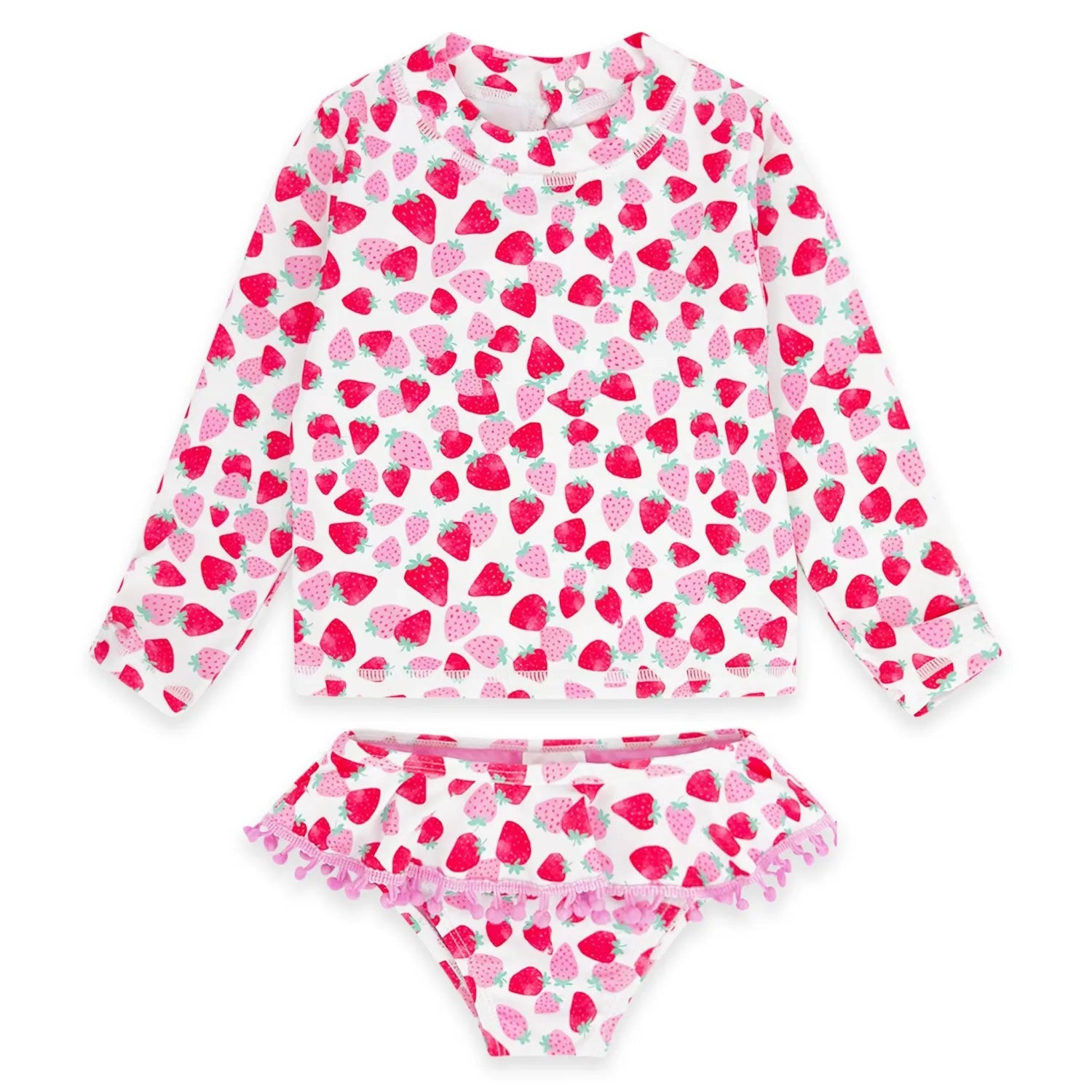 Feather 4 Arrow Baby Sandy Toes Rashguard Swim Set in strawberries multi, front view
