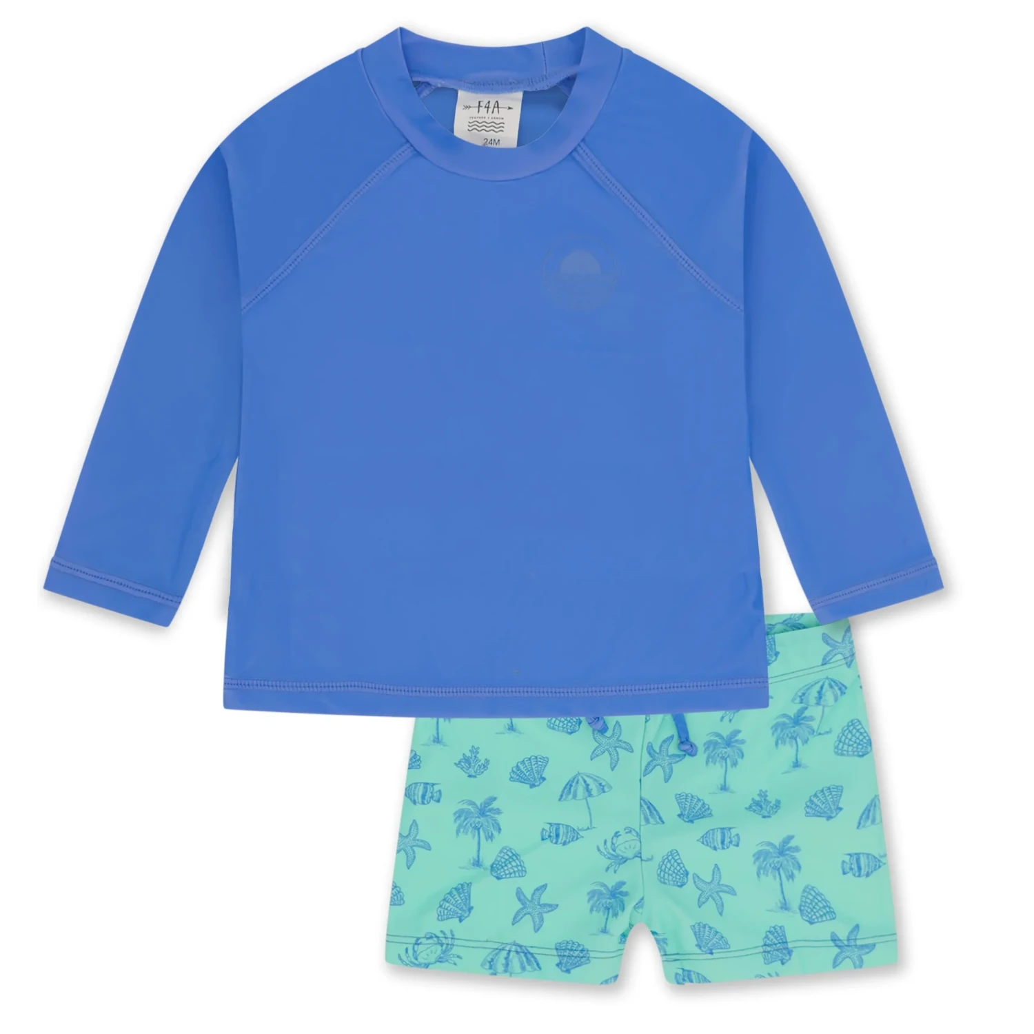 Feather 4 Arrow Baby Surfs Up Rashguard Set in aqua crystal, front view