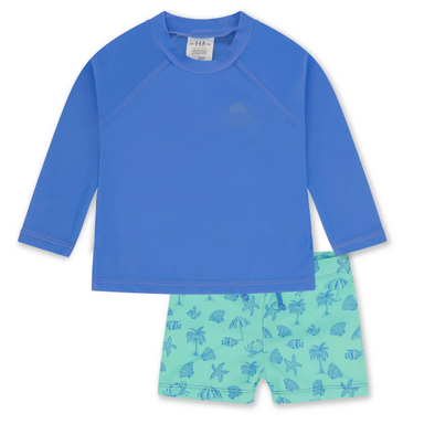 Feather 4 Arrow Baby Surfs Up Rashguard Set in aqua crystal, front view