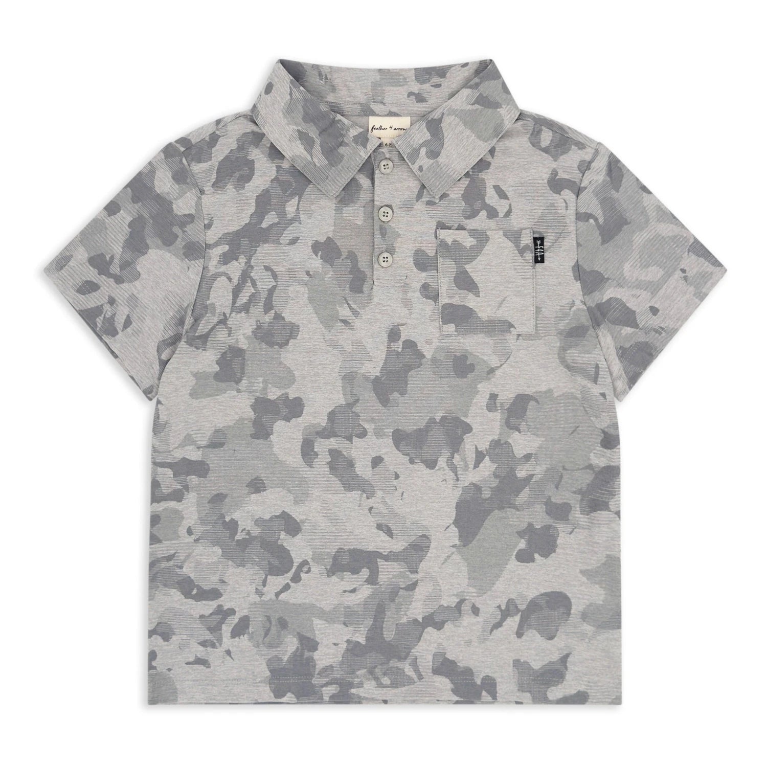 Feather 4 Arrow Boy's Feel Good Tech Polo in heather grey, front view