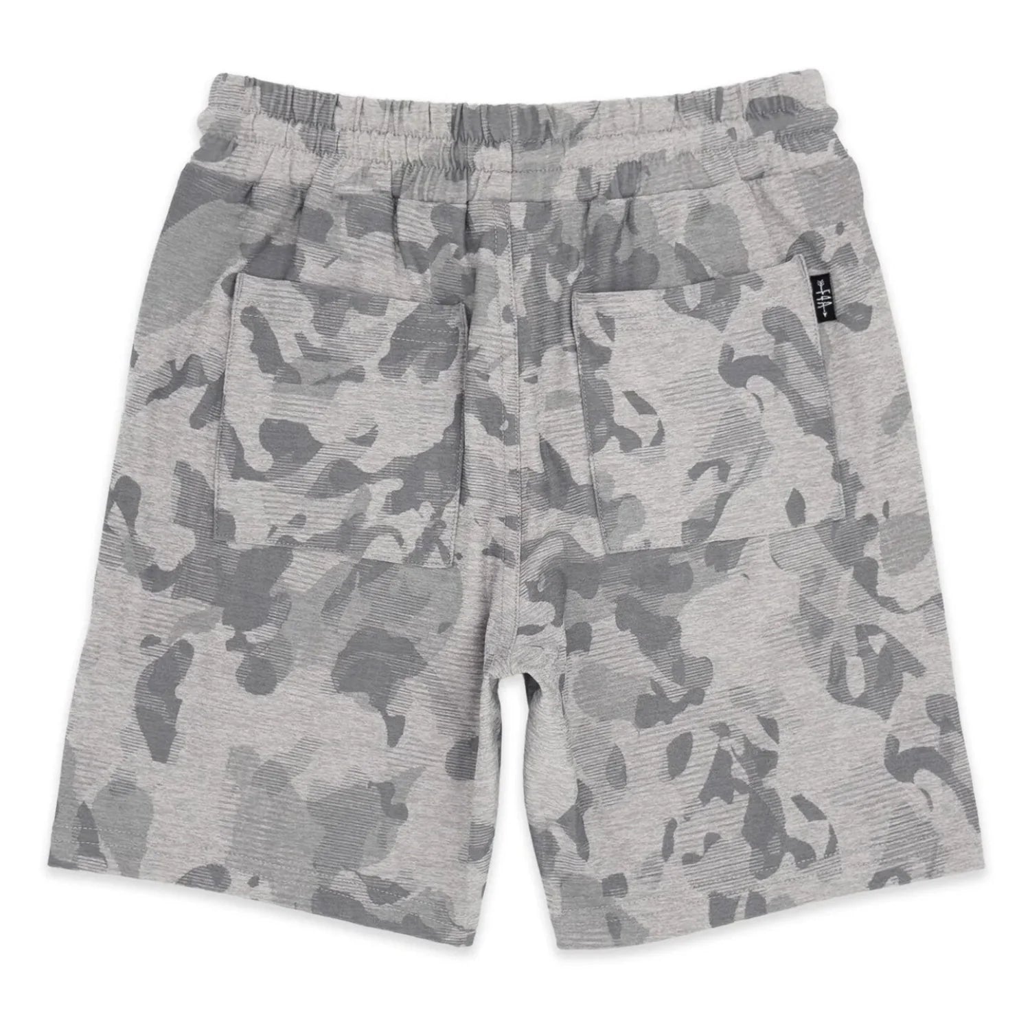 Feather 4 Arrow Boy's Lowtide Tech Short in heather grey camo, back view