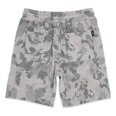 Feather 4 Arrow Boy's Lowtide Tech Short in heather grey camo, back view