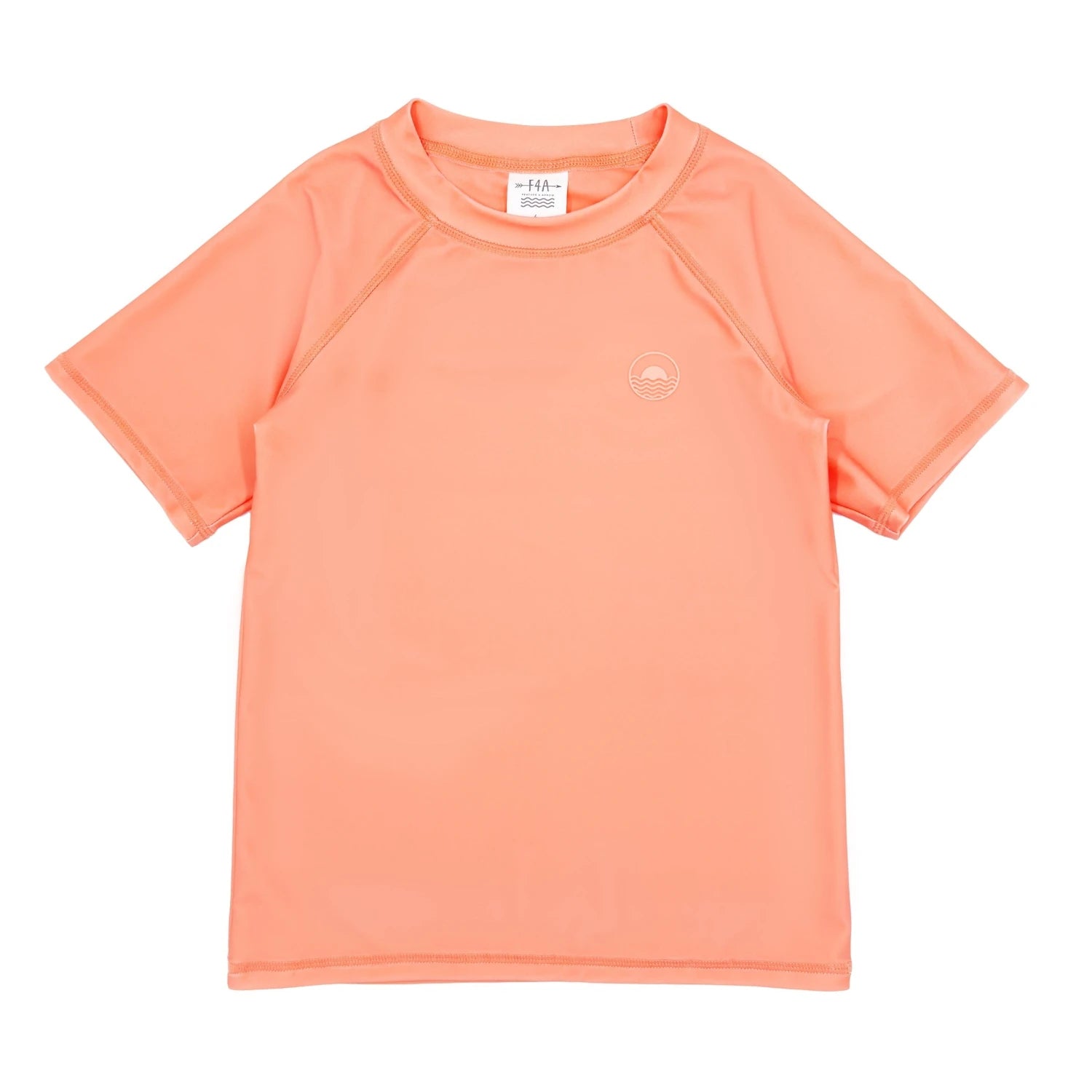 Feather 4 Arrow Boy's Short Sleeve Rashguard in papaya, front view