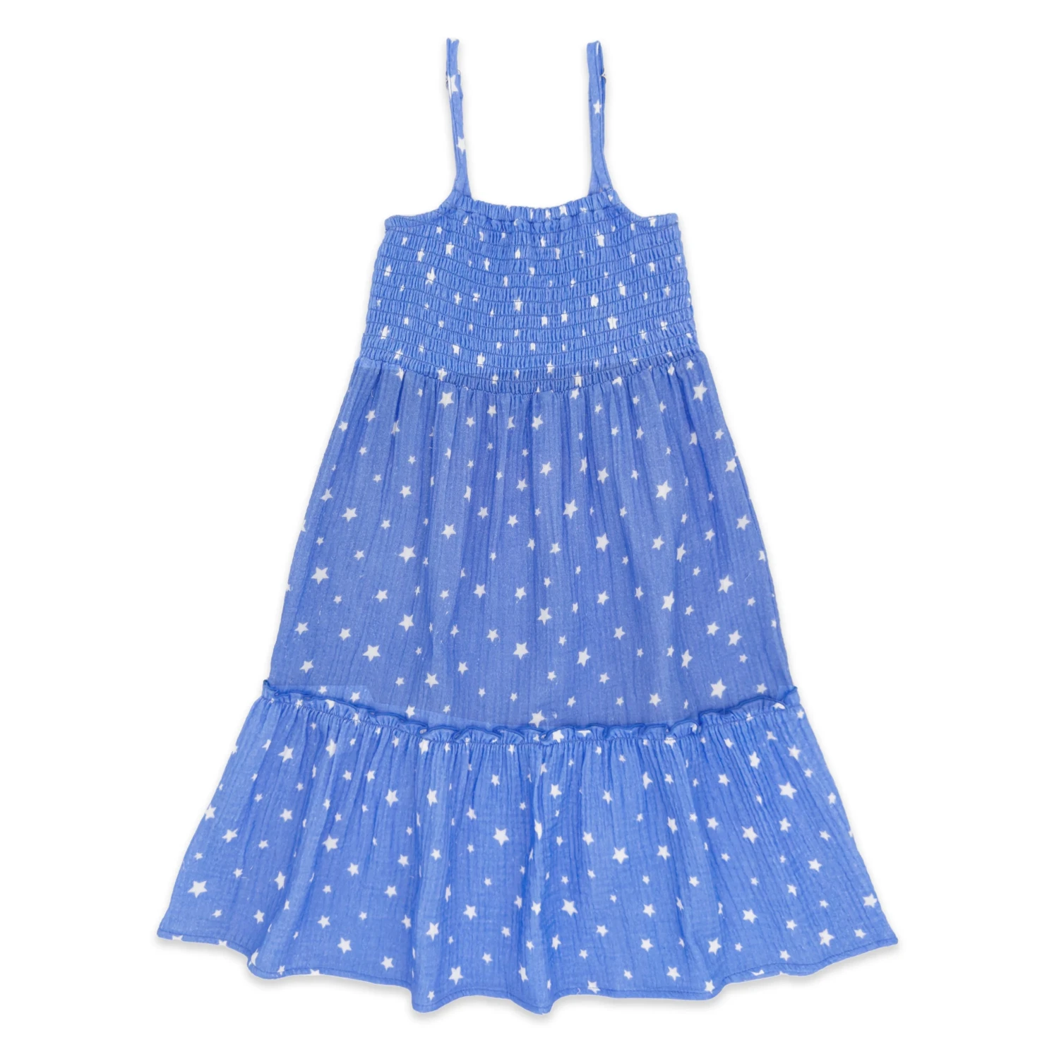 Feather 4 Arrow Girl's Marina Dress in marina blue & stars, front view