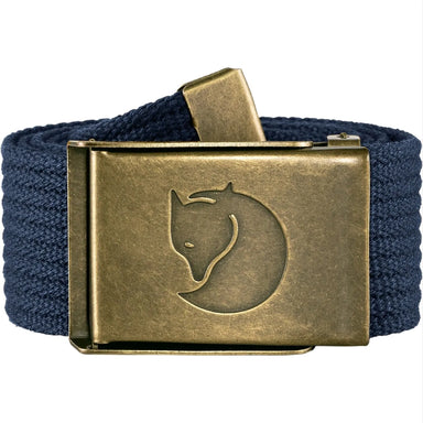 Fjällräven Canvas Brass Belt shown in the Dark Navy color option.