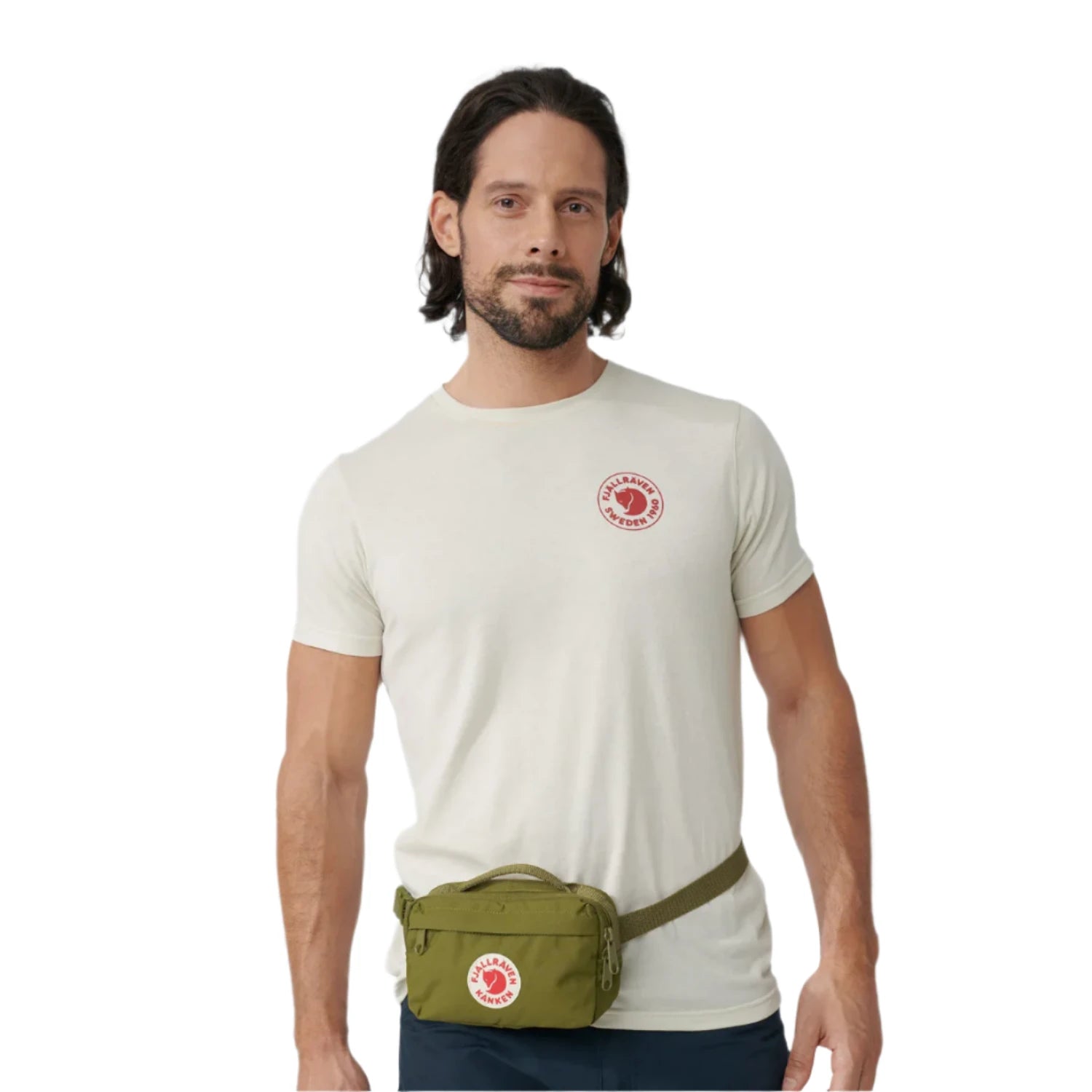 fjallraven kanken hip packom foliage green front top model view