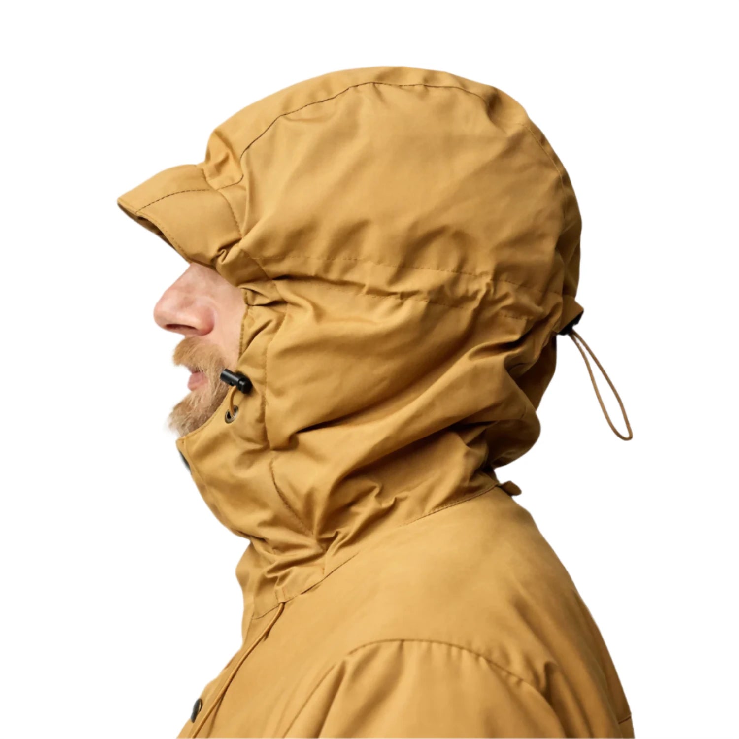 Fjällräven Men's Skogsö Padded Jacket in buckwheat brown side 
 hood model view