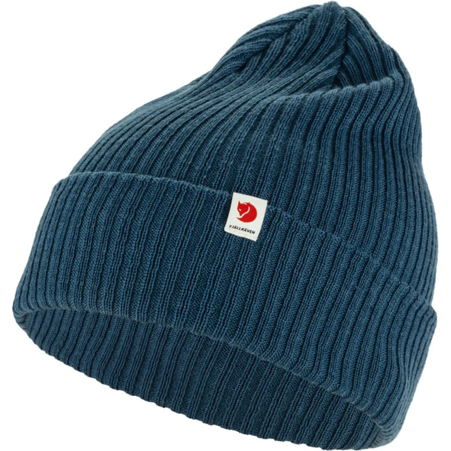 Fjällräven Rib Hat shown in the Indigo Blue color option. Side view.