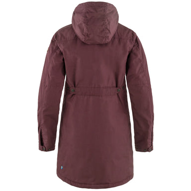 fjallraven womens kiruna padded parka jacket in port color back flat view