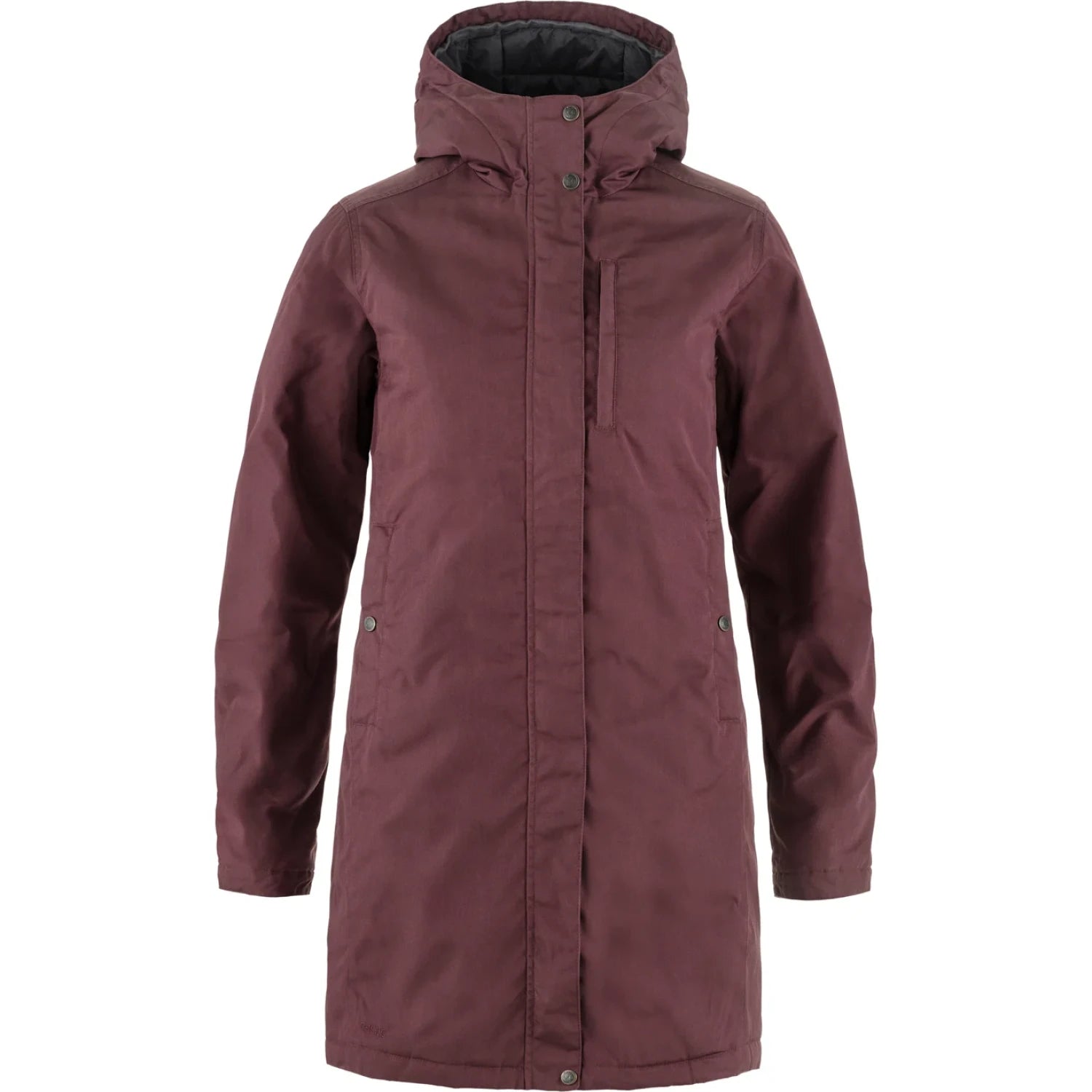 fjallraven womens kiruna padded parka jacket in port color front flat view