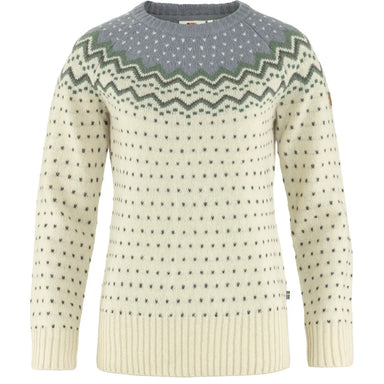 Fjällräven Women's Övik Knit Sweater shown in the Chalk White / Flint Grey color option. Front view. 