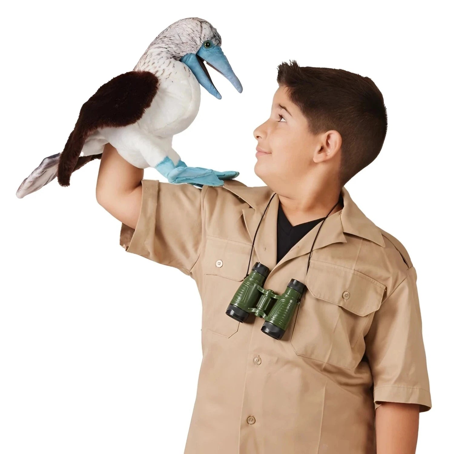 Folkmanis Blue Footed Booby Hand Puppet, on model view