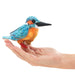 Folkmanis Mini Kingfisher Puppet, side view on hand model.