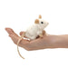 Folkmanis Mini White Mouse Finger Puppet in model's hand