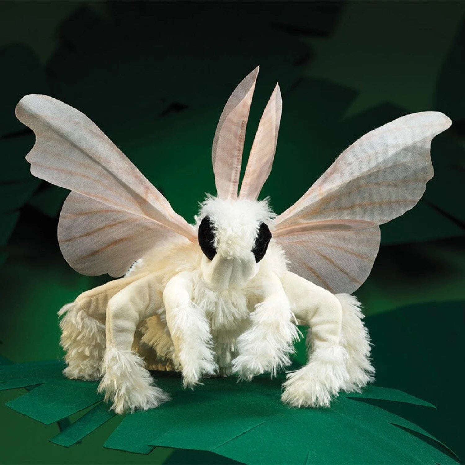 Folkmanis Poodle Moth Hand Puppet, on leaf
