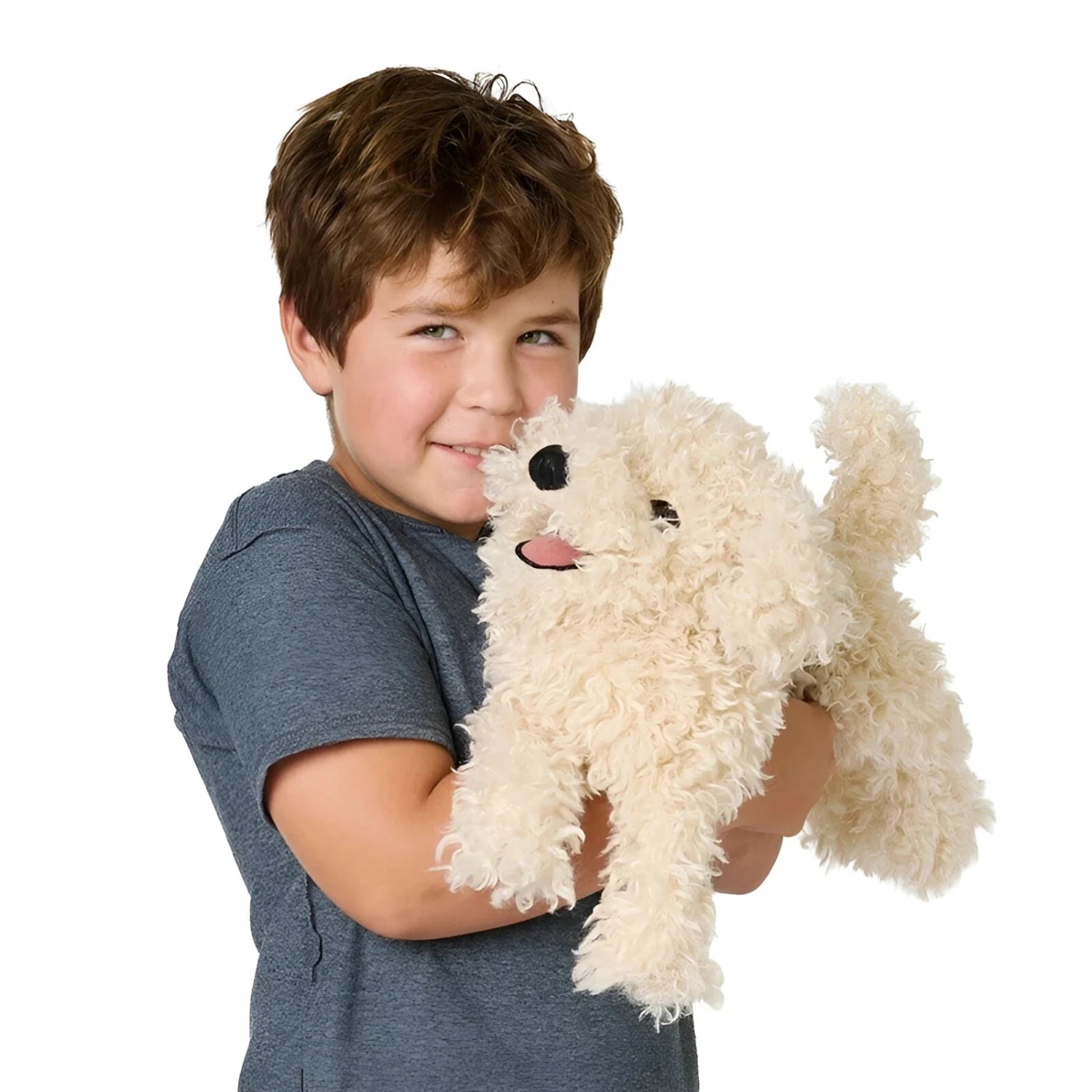 Folkmanis White Poodle Puppy Hand Puppet, with model view