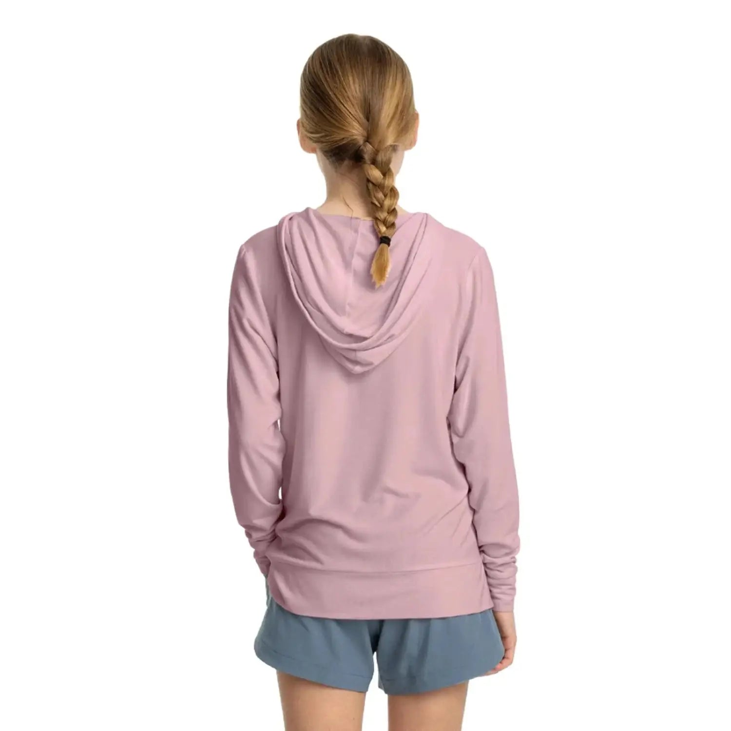 Free Fly K's Bamboo Shade Hoodie, Lilac, back view on model 