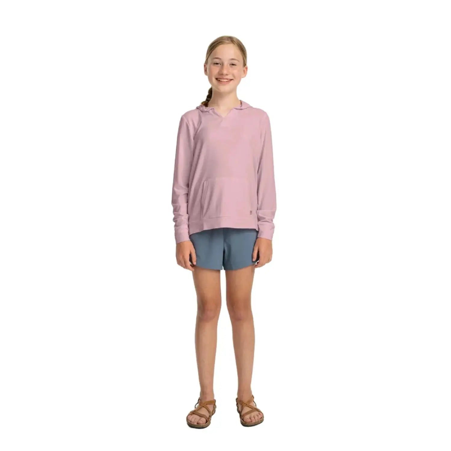 Free Fly K's Bamboo Shade Hoodie, Lilac, front view on model