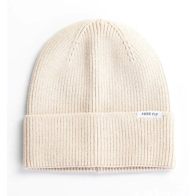 Free Fly Knit Beanie shown in the Stone color option. Flat, front view.