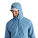 Free Fly M's Headwind Jacket, Blue Fog, front view on model with hood  up 