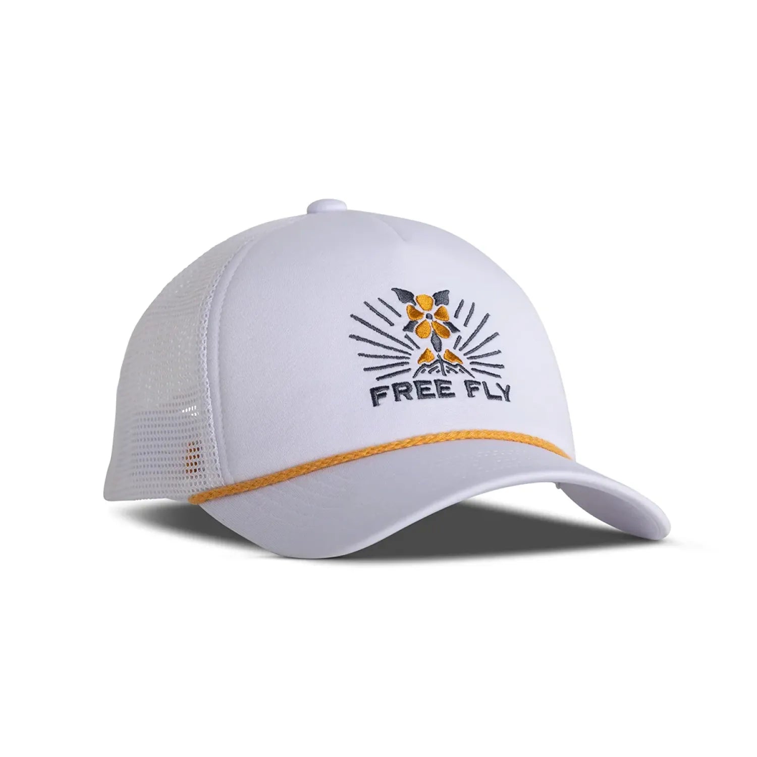 free fly mellow meadow trucker hat in white front view