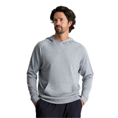 free fly mens bamboo lightweight fleece hoodie in heather grey front model view