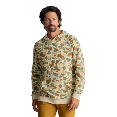 Free Fly Men's Bamboo Lightweight Fleece Hoodie in vintage camo, on model front view