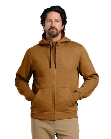 Free Fly Men's Bamboo Northcoast Fleece Full Zip Hoodie, front view on model